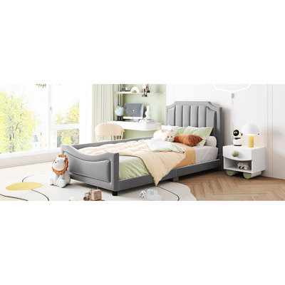 Gray Twin Size Daybed With Stylish Classic Stripe Headboard - Stable & Gorgeous Upholstery And Classy Robust Lovely