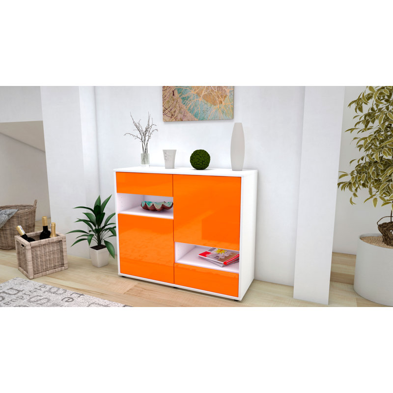 Ramsel 92cm Sideboard, White/High-gloss orange