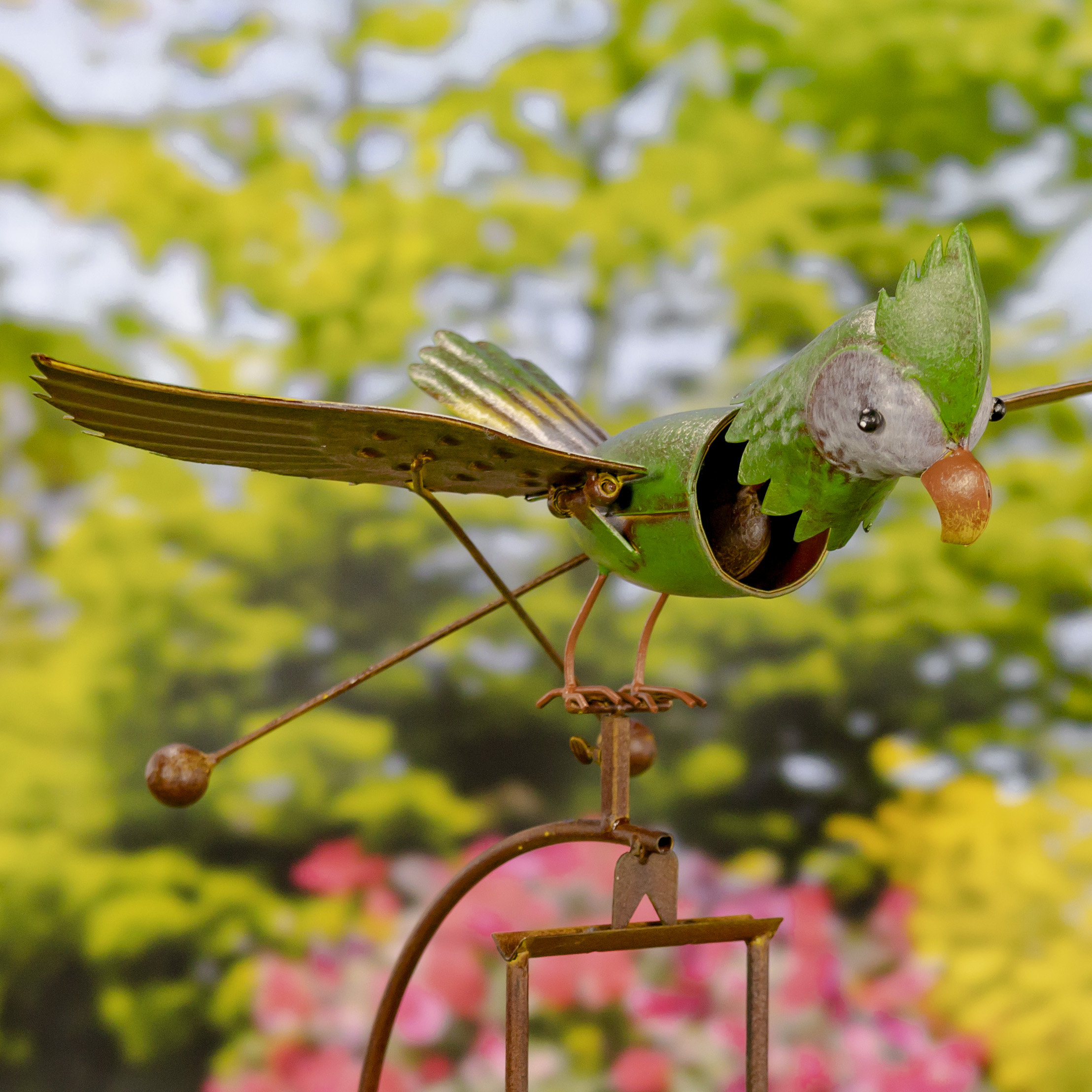Arlmont & Co. Metal Rocking Bird Garden Stake - Exotic Green Parrot ...