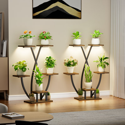 Support pour plante d'intérieur 34,5 "avec lumière de croissance - paquet de 2 tablettes pour plantes, 6 niveaux