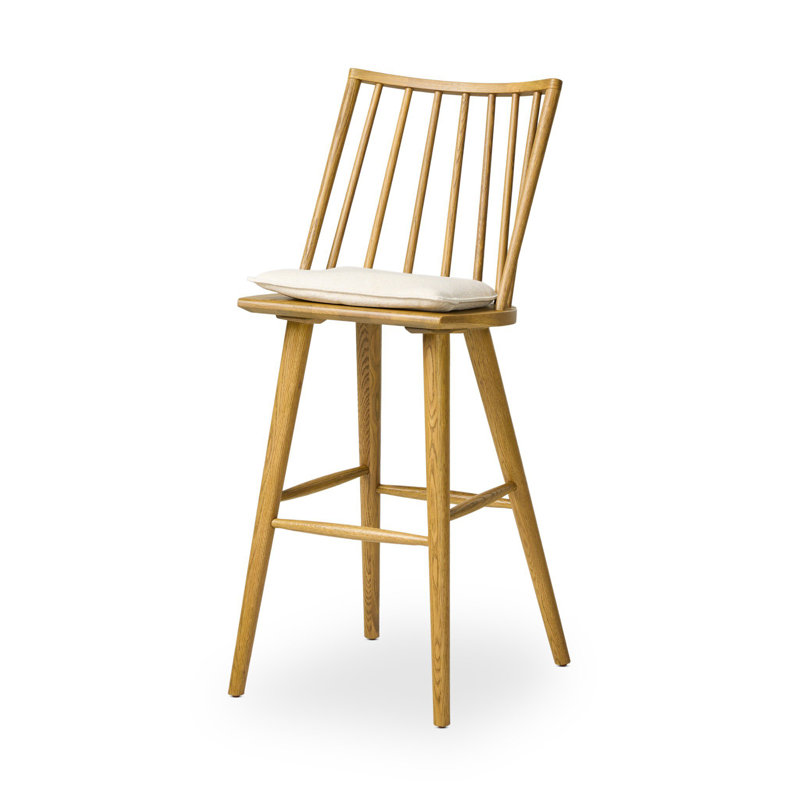 Lewis Windsor Stool With Cushion-Sandy Oak-Counter, Counter Stool (25.02” Seat Height), Sandy Oak