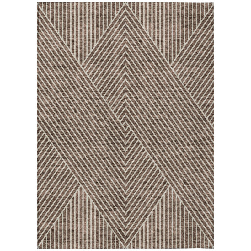 Tapis intérieur / extérieur géométrique lavable 5 pi x 8 pi brun et ivoire