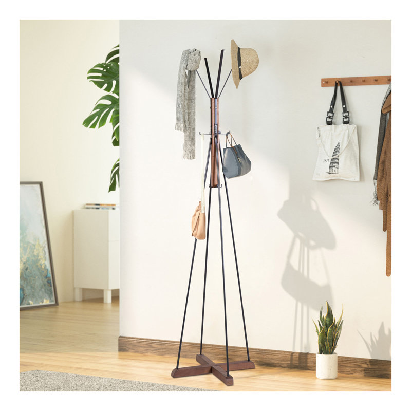 Reclaimed Wood And Metal Freestanding Coat Rack With Hooks Use In Bedroom, Living Room