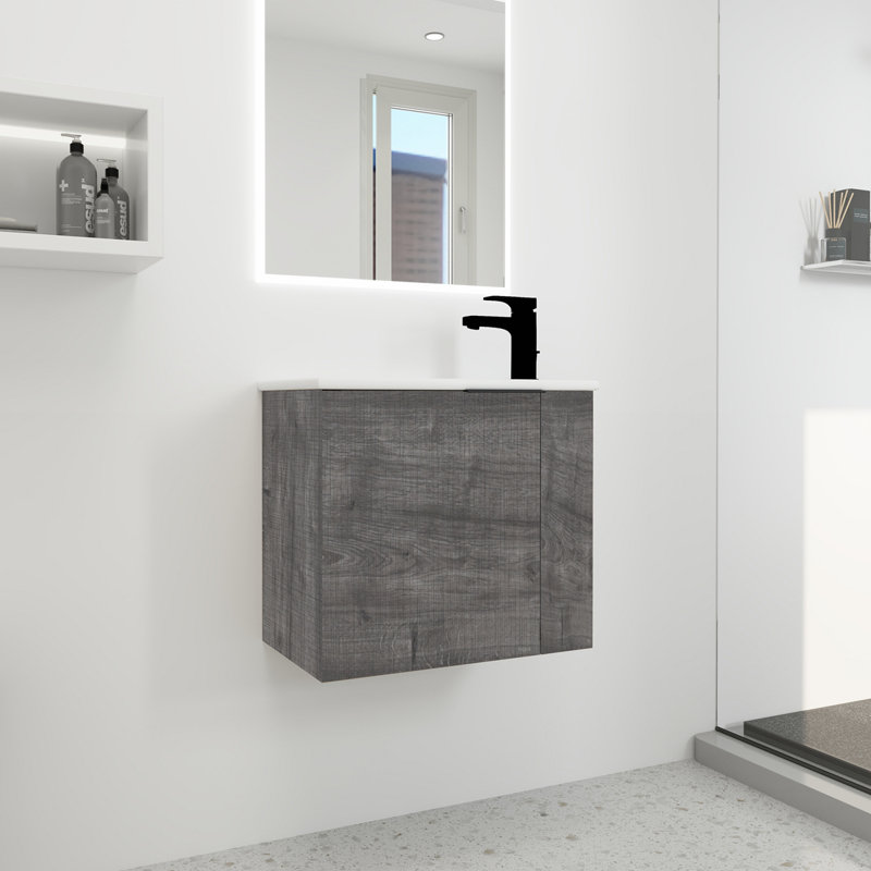 Meuble-lavabo avec lavabo 22 po pour petite salle de bain, meuble-lavabo flottant avec porte à fermeture douce, petit meuble-lavabo avec lavabo