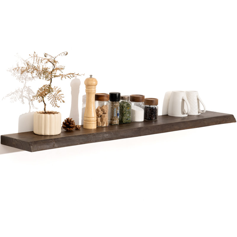 Carsin Irregular Reclaimed Elm Floating Wall Shelf, Walnut, 1.38" H x 48" W x 8" D