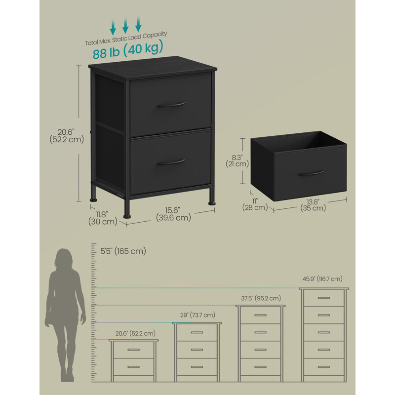 39.6cm W Particle Board Bedside Table, Black