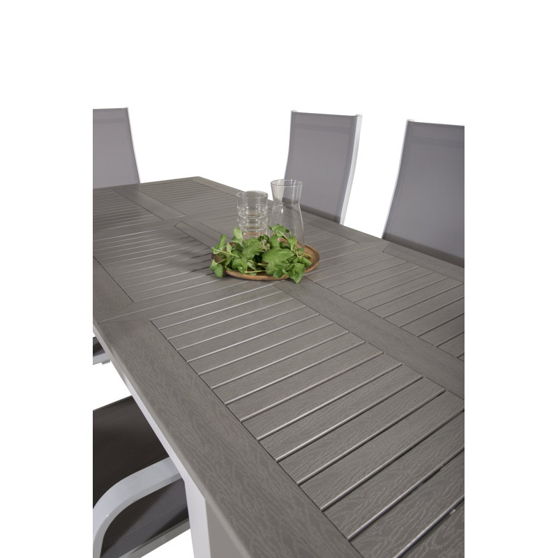 Jayesh 6 - Person Solid Wood Patio Dining Set Extendable Rectangular Table, 75cm H x 160cm L x 90cm W, White/Grey