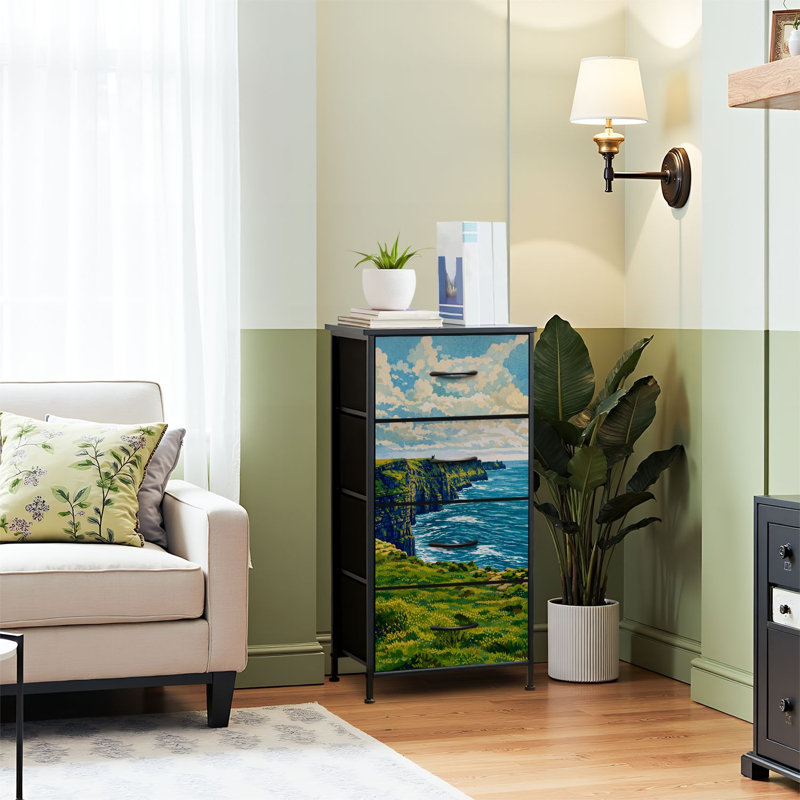 4 Drawer Dresser for Bedroom, Narrow Chest of Drawers, Wooden Top and Study Iron Frame 18"x37.5"-(WxH)