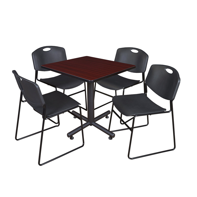 Table de salle de repos carrée Nicklas, 4 chaises empilables Zeng, Acajou, Noir