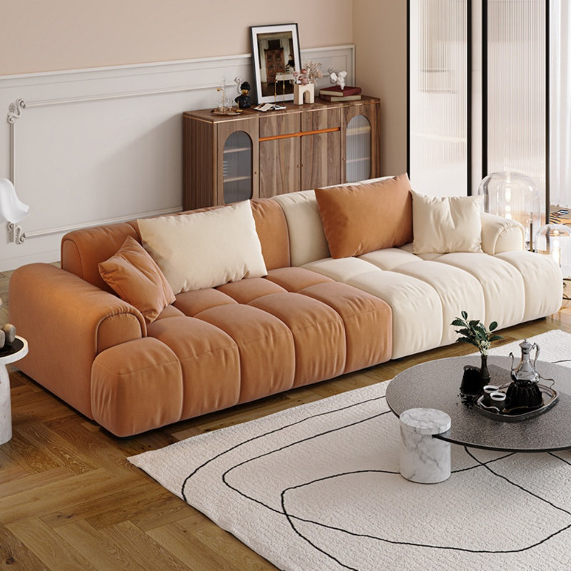 Canapé décontracté de style crème, H 24,8 po x l 106,3 po x P 39,4 po, Brun / blanc cassé