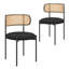 Chaises de salle à manger en rotin avec sièges rembourrés, chaises d'appoint sans accoudoirs de style Mid-Century avec structure en métal (ensemble de 2), noir-692066412