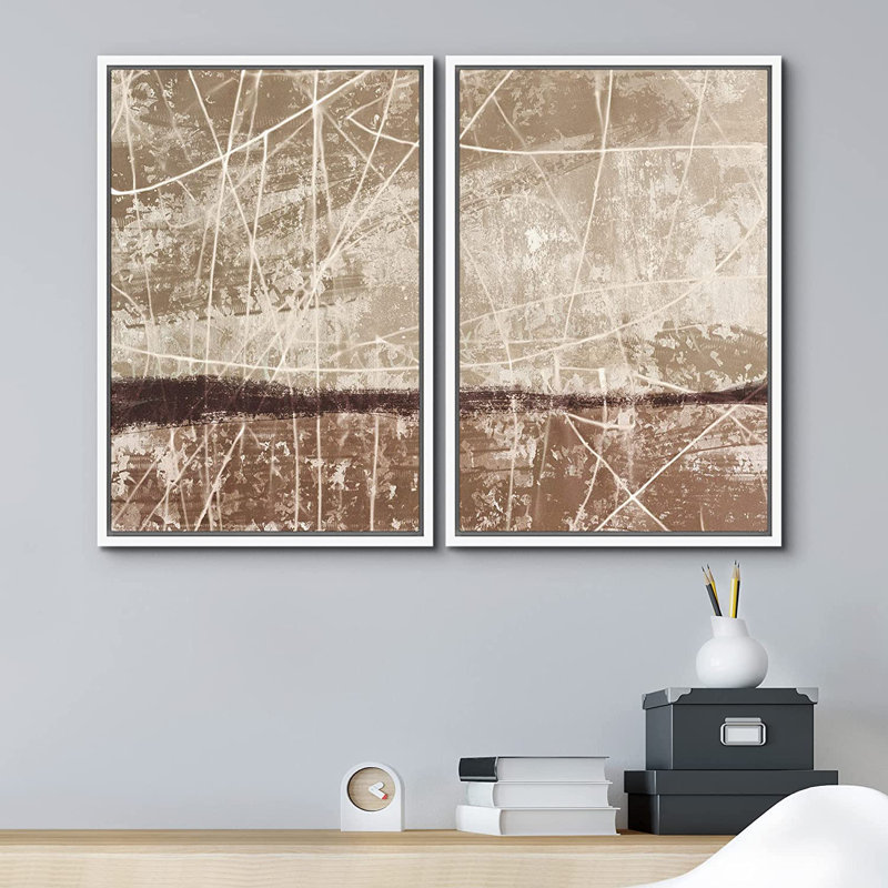 Grunge Abstract Paint Stroke Effect " Brown White Grunge Stroke Collage " 2 - Pieces, 24" H x 36" W x 2" D