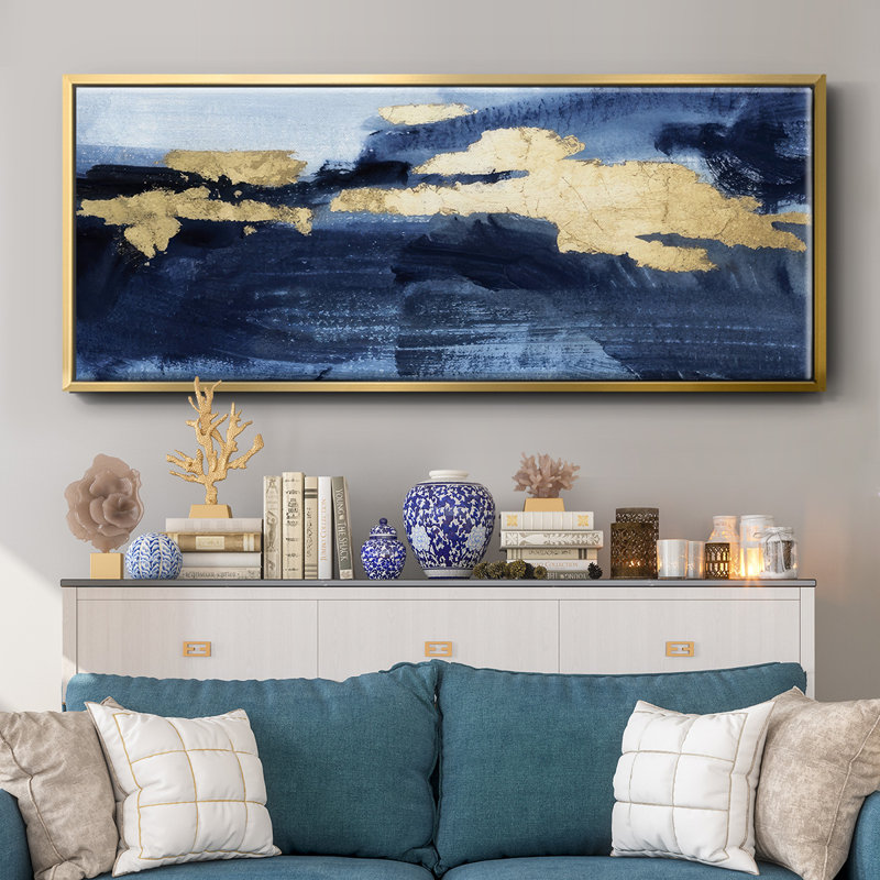 Gilded Indigo Sea II - toile encadrée, H 8 po x l 20 po