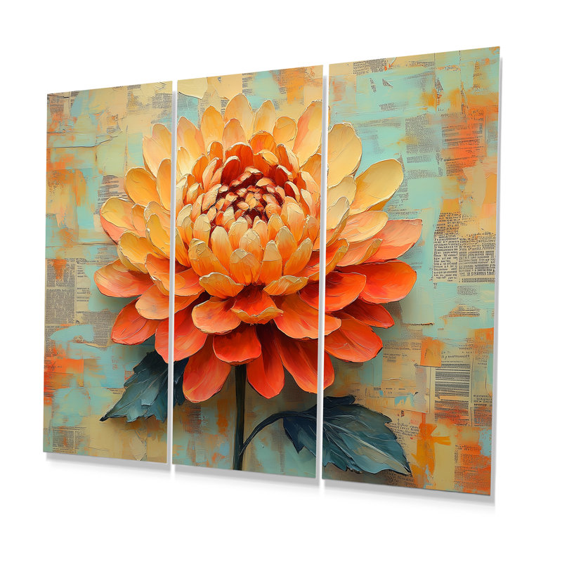 Ensemble de décorations murales - Chrysanthème jaune et orange, Métal métal, H 28 po x l 36 po x P 1 po