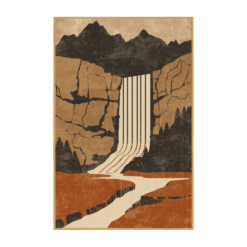 Tapis brun pâle lavable à la machine à l'allure rustique moderne - reliure brun clair, 7 x 10