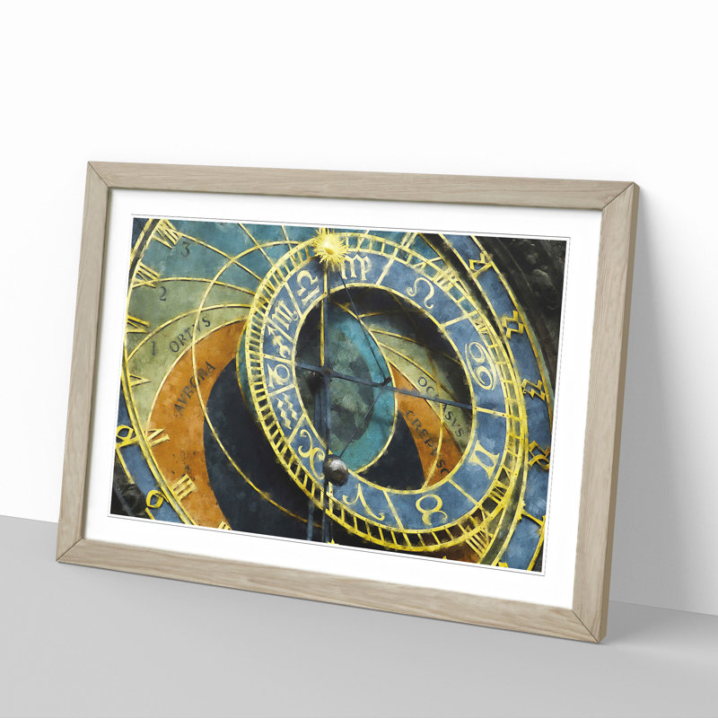 Astronomical Clock in Prague - Picture Frame Painting, Oak Framed, 36cm H x 48cm W x 2cm D