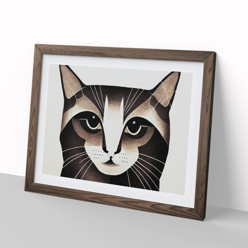 Cat Illustration Vol.2 Abstract - Framed Print, 34cm H x 46cm W x 2cm D, Walnut