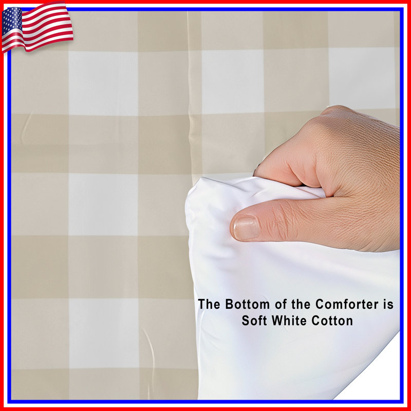 Beige White Gingham Pattern Comforter, Queen