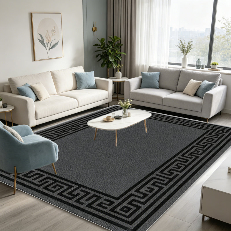 Dark Grey Borderarea rugs for Living Room, Soft and Comfortable, Suitable for all seasons, easy to maintain, machine washable Indoor floor mat, Under Table Farmhouse suitable for Bedroom, Dining Room, Study, Patio, Balcony, Home Decor