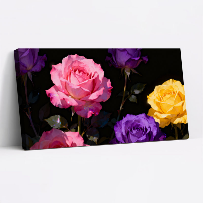 Ensemble de 1 tableau sur toile à motif floral de roses colorées, H 12 po x l 36 po