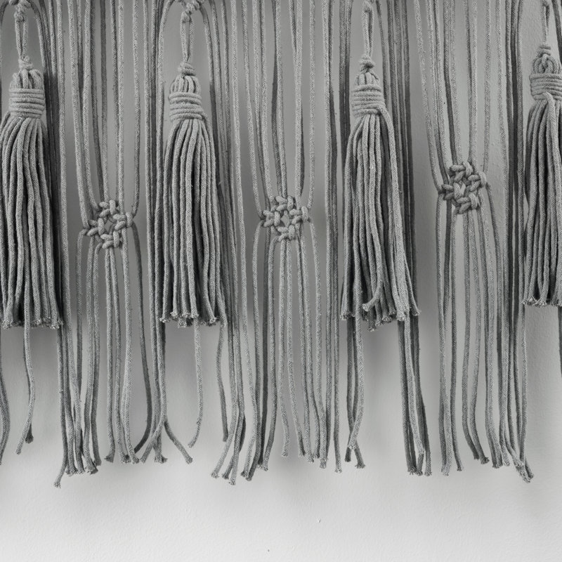 Boho Macrame Cotton Tailored Kitchen Curtain, Gray