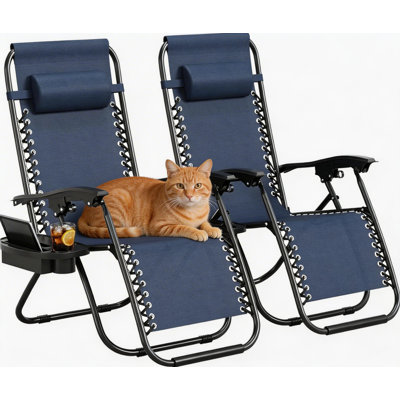 Ensemble de 2 chaises longues de patio, avec coussin et plateau Ã  boissons