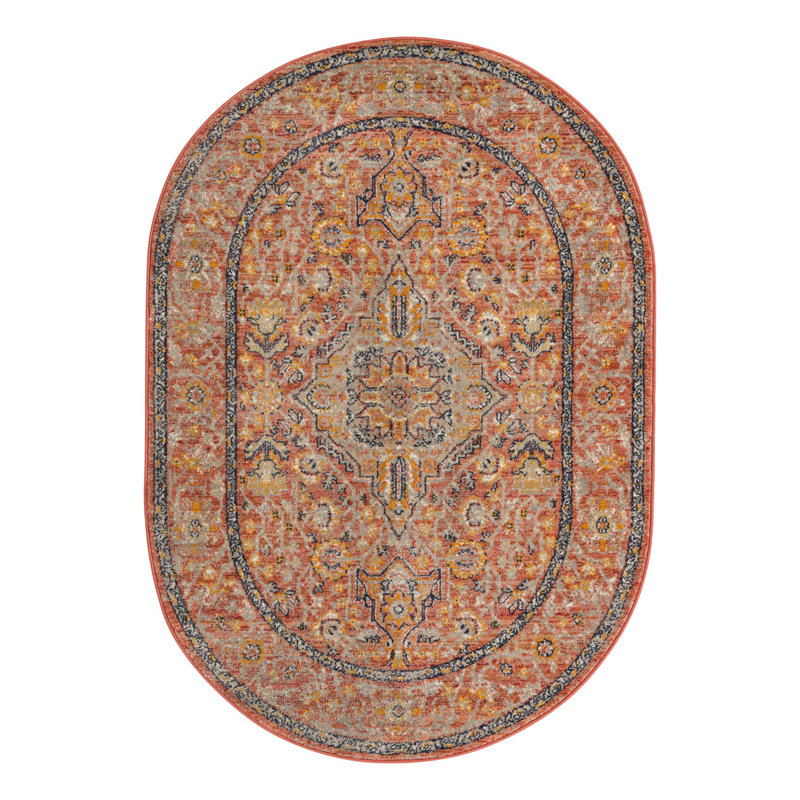 Alkire Oriental Area Rug, Oval 3'11" x 5'11", Brick Red