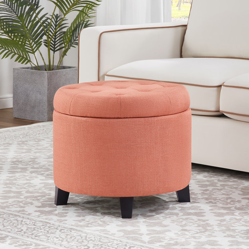 Avers Upholstered Ottoman, Coral Fabric