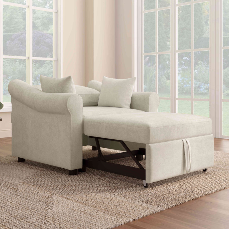 Fauteuil convertible en chenille avec dossier réglable, chaise longue 3 en 1 se transformant en lit, lit simple, Beige