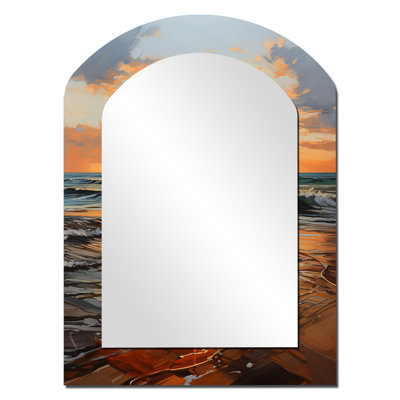 Orange orange sarcelle, lever de soleil sur la plage I - miroir décoratif orange, miroir mural asymétrique traditionnel