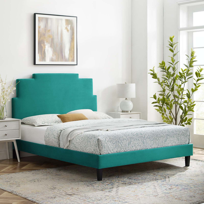 Lit plateforme en velours Modway Lindsey, Bleu sarcelle, Simple