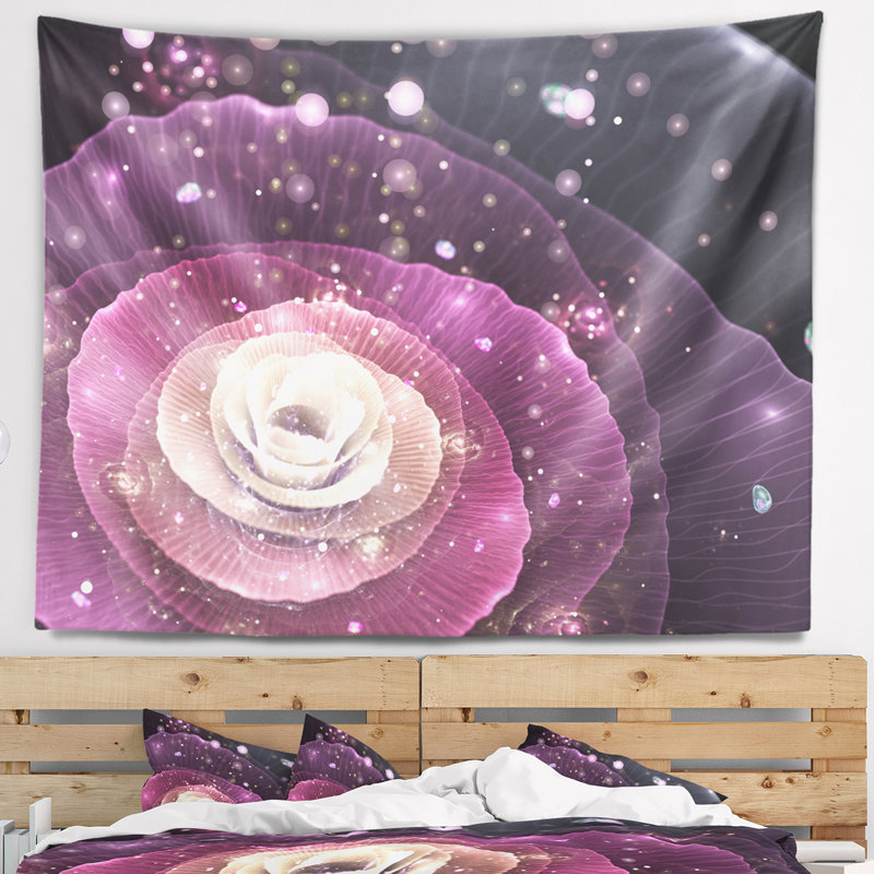 Tapisserie florale fleur rose avec des étincelles, H 32 po x l 39 po