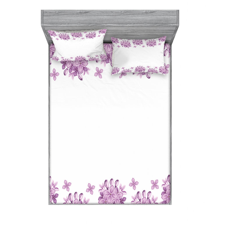 Microfiber Floral Sheet Set, Queen Sheet Set with Fitted Sheet