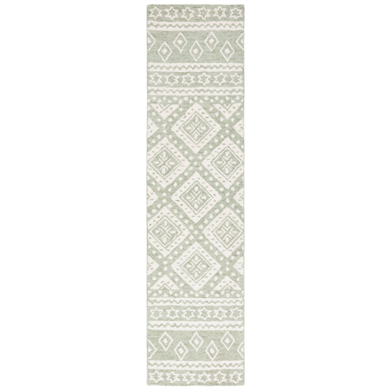 Micro-Loop Hand Tufted Wool & Cotton Geometric Rug, Runner 2'3" x 9'