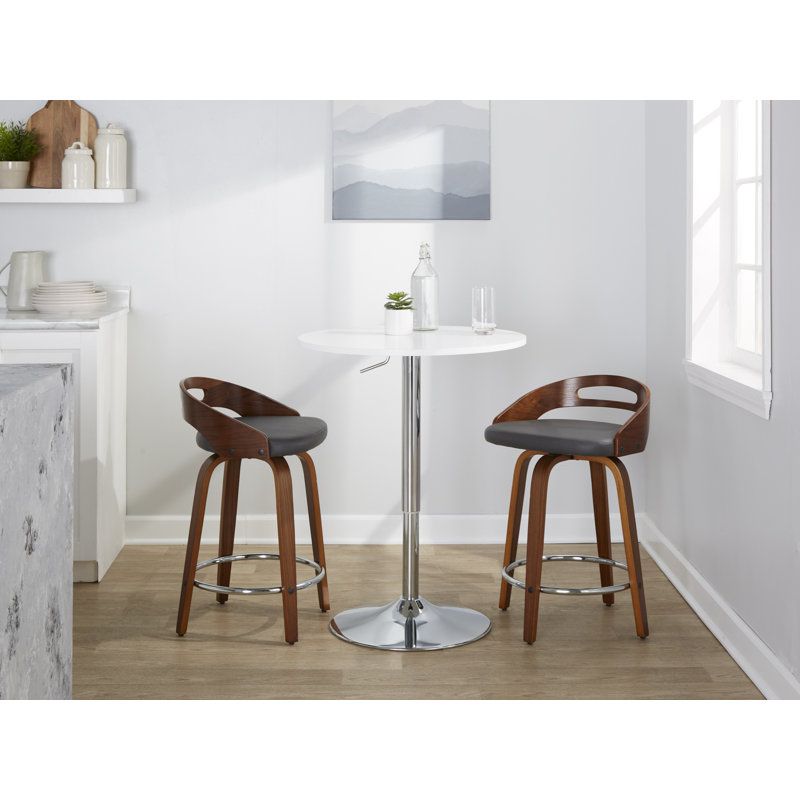 Stoughton Swivel Upholstered Faux Leather Counter Stool, Walnut/Chrome, Gray, Bar Stool (30" Seat Height)