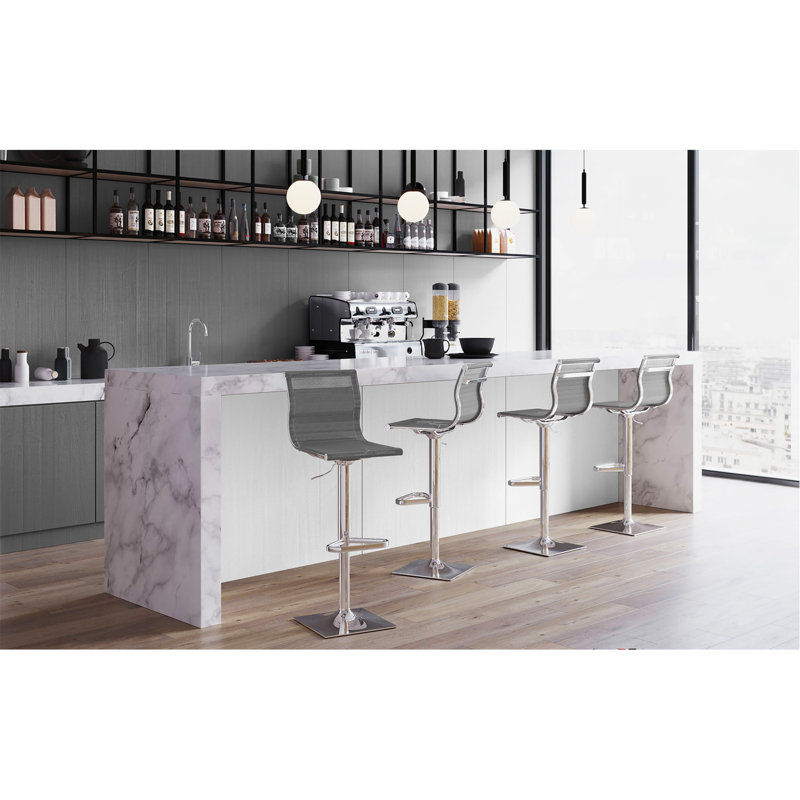 Tabouret de bar contemporain réglable avec pivot en argent