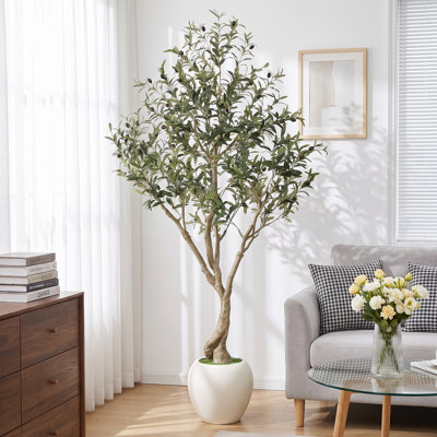 6/7/8 ft Faux Olive Tree in White Planter, Lifelike Artificial Olive Plant for Home and Office Decor