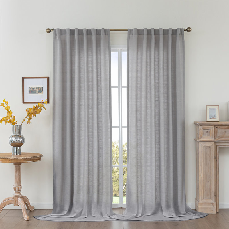 Wulfram Cotton Blend Textured Semi-Sheer Back Tab/Rod Pocket Curtain Pair, 52" W x 108" L, Light Gray