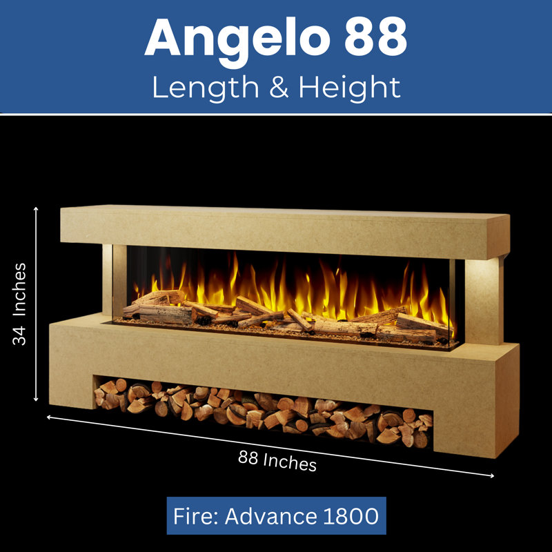 Evolution Fires Angelo 87 inch Electric Suite, includes Advance 1800 3-Sided Electric Fireplace