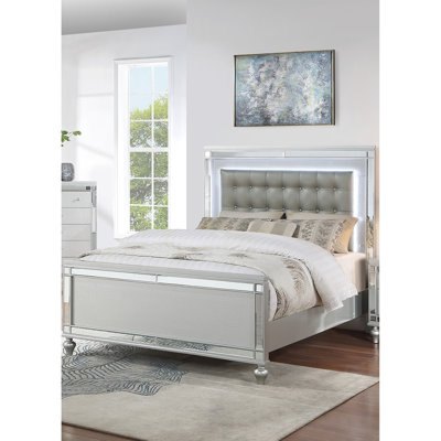 Enchanting Silver Queen Bed With Faux Leather And Led Accents Cover Accent Lights