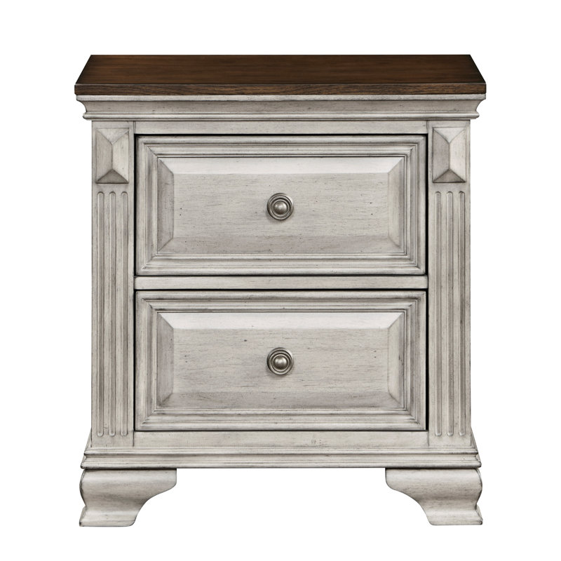 Élégante table de chevet bicolore grise et brune - 2 tiroirs, mobilier de chambre en bois