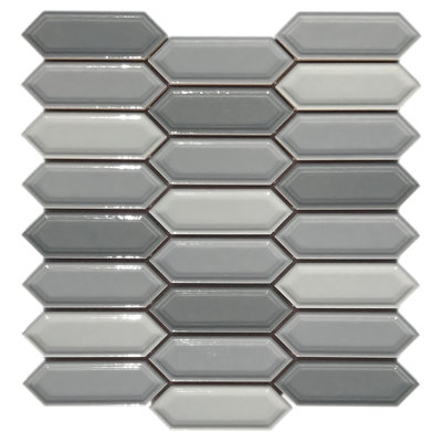 Trendy Picket Mosaic  Blend Grey 11.5 Inch  X 11.6  Inch X 8 Mm. Glossy Porcelain Mosaic Tile ( 4.5 Sq. Ft. / Case)