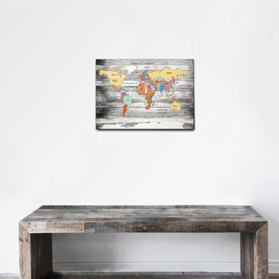 Map Of The World On Grey Wood Boards by Giallobus - No Frame Painting