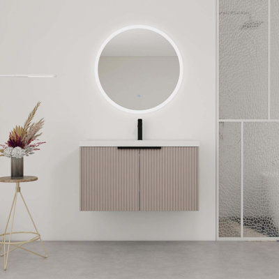 Meuble-lavabo mural 36 po avec lavabo en résine et 2 portes à fermeture en douceur