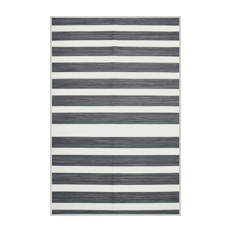 Machine Washable Horizontal Stripes White Area Rug, Rectangle 2' x 3'