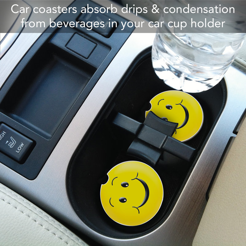 Ensemble de 2 sous-verres en pierre jaune Happy Face