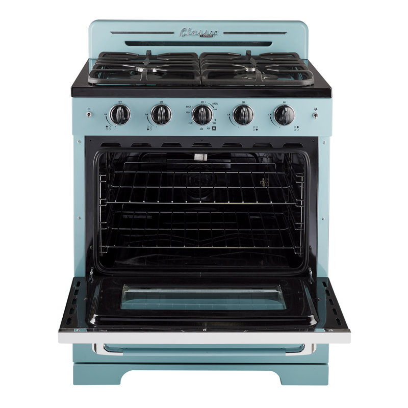 Cuisinière au gaz autoportante 30 po à 4 brûleurs avec four à convection 30 po Classic Retro, Brume océan turquoise