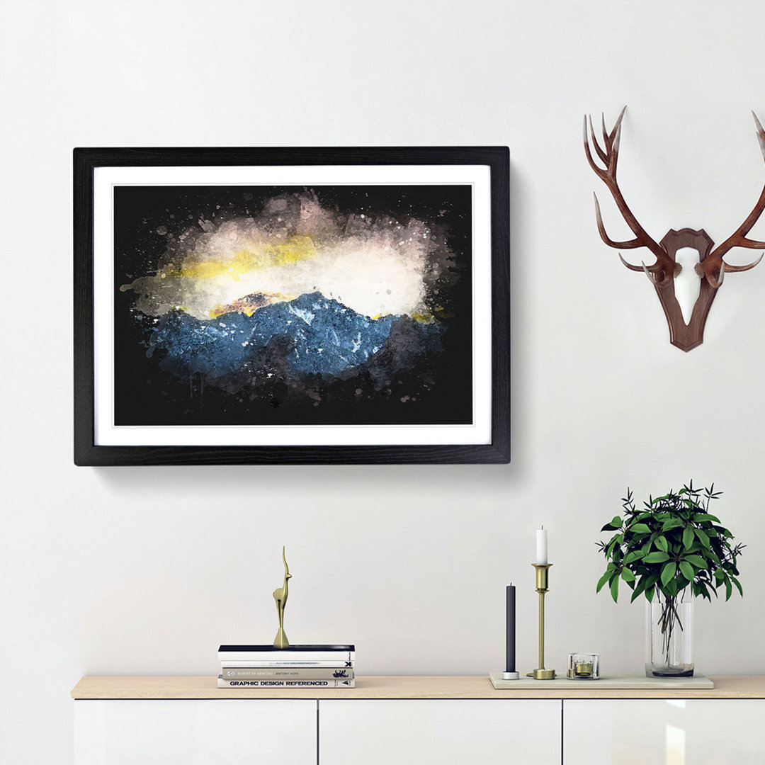 Pink Sky Over The Mountain Top Paint Splash - Picture Frame Graphic Art