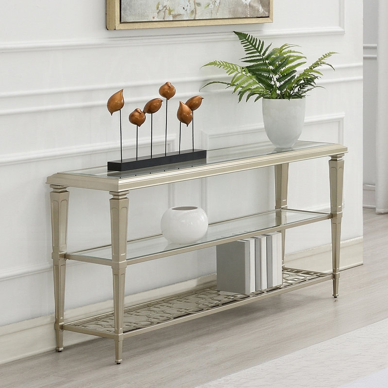 Table de canapé avec dessus en verre et champagne Zaba
