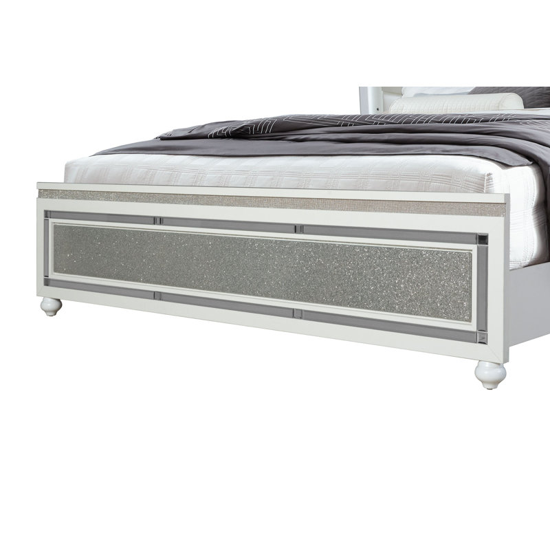 Collete White Full Bed with LED Lighted Headboard and Drawer